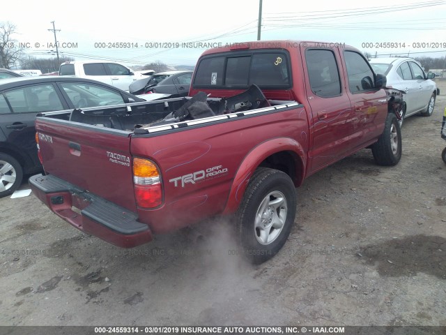 5TEGN92NX4Z435725 - 2004 TOYOTA TACOMA DOUBLE CAB PRERUNNER MAROON photo 4