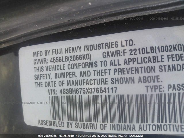 4S3BH675X37654117 - 2003 SUBARU LEGACY OUTBACK AWP 深蓝色 照片 9