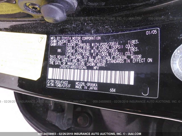 JTEEP21A850100046 - 2005 TOYOTA HIGHLANDER LIMITED BLACK photo 9