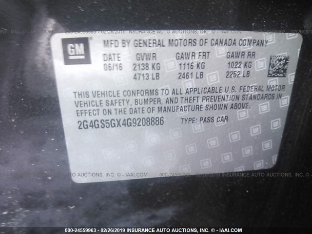 2G4GS5GX4G9208886 - 2016 BUICK REGAL PREMIUM BLACK photo 9