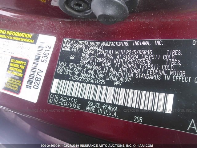 5TDZK23C37S014825 - 2007 TOYOTA SIENNA CE/LE RED photo 9