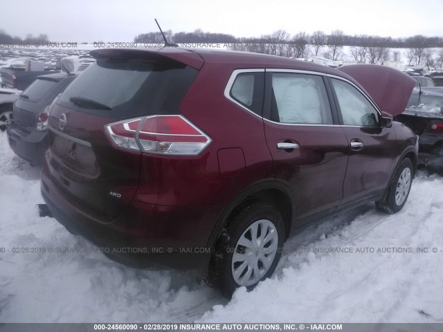 KNMAT2MV6FP577922 - 2015 NISSAN ROGUE S/SL/SV RED photo 4