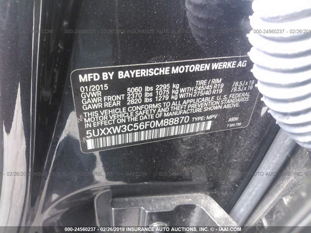 5UXXW3C56F0M88870 - 2015 BMW X4 XDRIVE28I GRAY photo 9