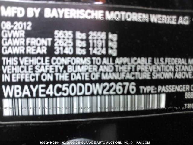 WBAYE4C50DDW22676 - 2013 BMW 740 LI BLACK photo 9