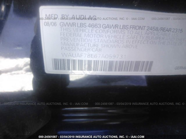 WAUAF78E67A059731 - 2007 AUDI A4 2/TURBO BLACK photo 9