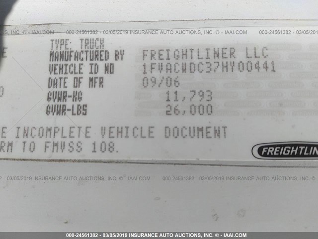 1FVACWDC37HY00441 - 2007 FREIGHTLINER M2 106 MEDIUM DUTY WHITE photo 9