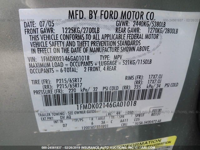 1FMDK02146GA01018 - 2006 FORD FREESTYLE SEL GREEN photo 9