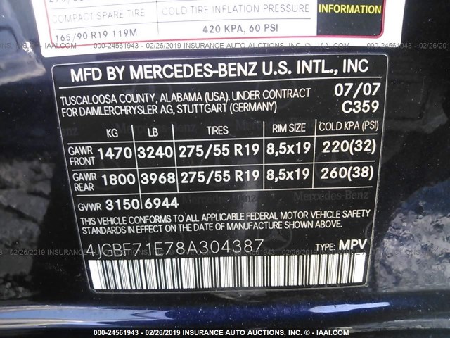 4JGBF71E78A304387 - 2008 MERCEDES-BENZ GL 450 4MATIC BLUE photo 9