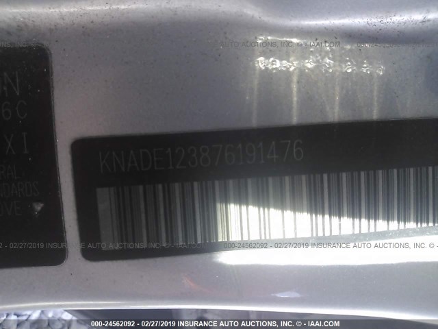 KNADE123876191476 - 2007 KIA RIO LX/SX SILVER photo 9