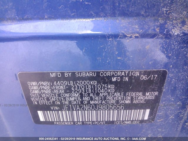 JF1VA2N60J9805656 - 2018 SUBARU WRX STI BLUE photo 9