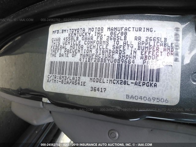 4T1BF28B8YU089664 - 2000 TOYOTA AVALON XL/XLS BLUE photo 9