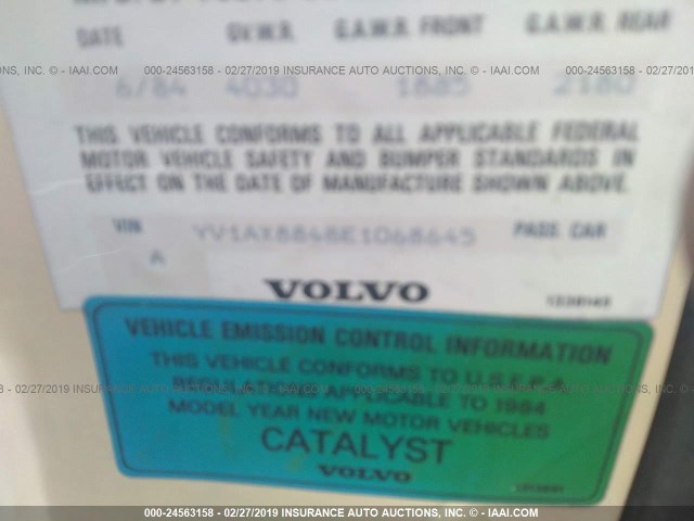 YV1AX8848E1068645 - 1984 VOLVO 244 DL/GL YELLOW photo 9