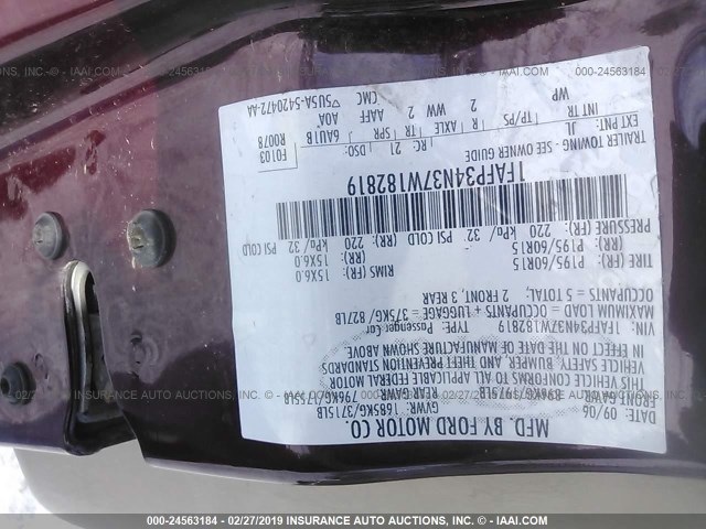 1FAFP34N37W182819 - 2007 FORD FOCUS ZX4/S/SE/SES მუქწითელი ფოტო 9