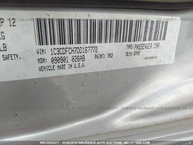 1C3CDFCH7DD167772 - 2013 DODGE DART LIMITED/R/T SILVER photo 9