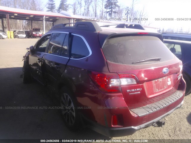 4S4BSANC0G3255120 - 2016 SUBARU OUTBACK 2.5I LIMITED MAROON photo 3