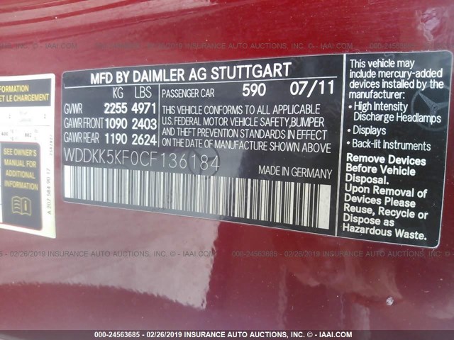 WDDKK5KF0CF136184 - 2012 MERCEDES-BENZ E 350 RED photo 9