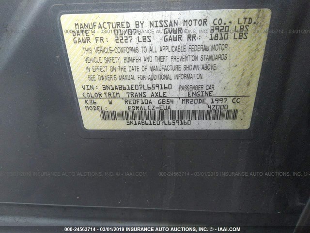 3N1AB61E07L659160 - 2007 NISSAN SENTRA 2.0/2.0S/2.0SL GRAY photo 9