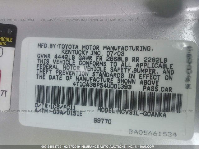 4T1CA38P54U001393 - 2004 TOYOTA CAMRY SOLARA SE/SLE GRAY photo 9