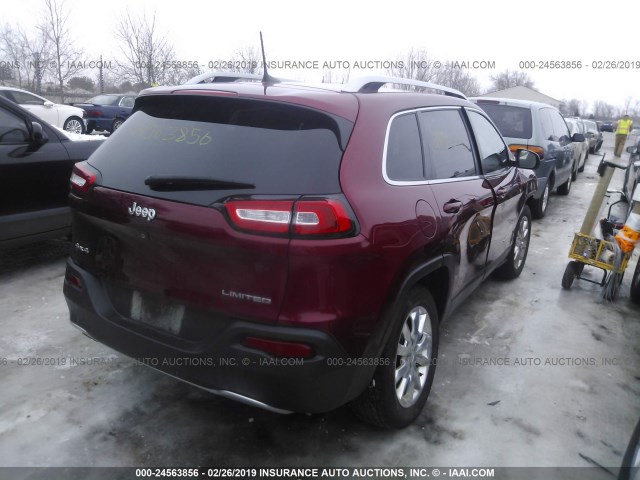 1C4PJMDB1GW337539 - 2016 JEEP CHEROKEE LIMITED RED photo 4