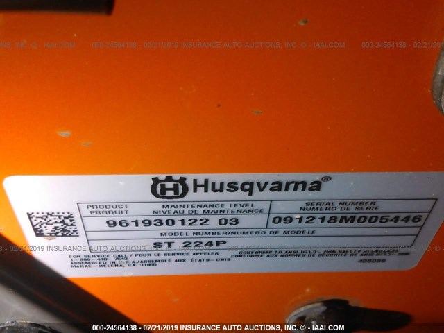 091218M005446 - 2018 HUSQVARNA SNOWBLOWER  ORANGE photo 9