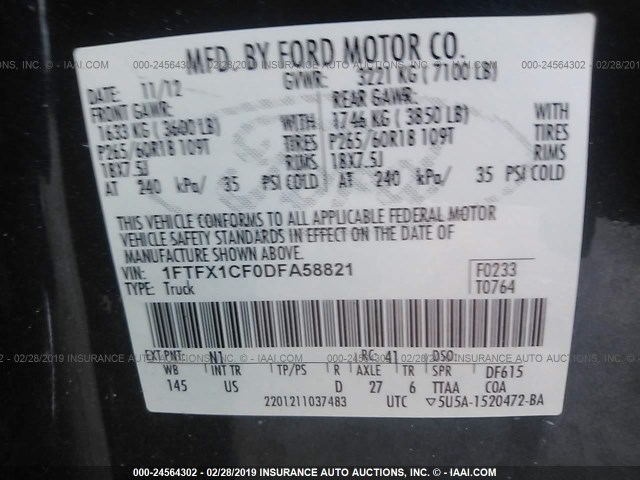 1FTFX1CF0DFA58821 - 2013 FORD F150 SUPER CAB BLUE photo 9