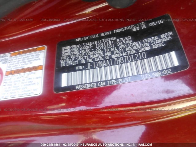 JF1ZNAA17H8701210 - 2017 TOYOTA 86 SPECIAL EDITION RED photo 9