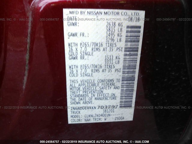 1N6AD0EVXKN703797 - 2019 NISSAN FRONTIER RED photo 9