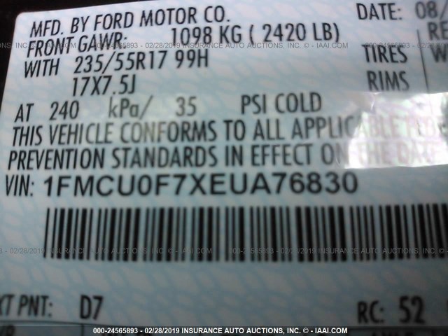 1FMCU0F7XEUA76830 - 2014 FORD ESCAPE S MAROON photo 9