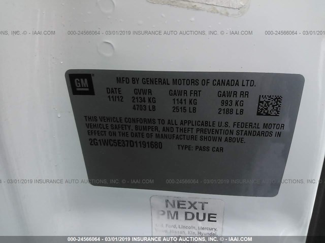 2G1WC5E37D1191680 - 2013 CHEVROLET IMPALA LTZ WHITE photo 9