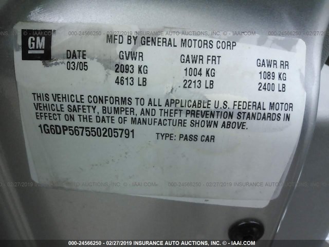 1G6DP567550205791 - 2005 CADILLAC CTS HI FEATURE V6 SILVER photo 9