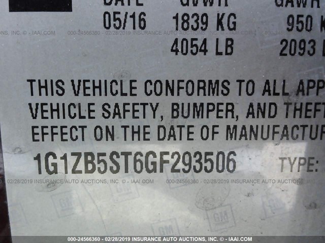 1G1ZB5ST6GF293506 - 2016 CHEVROLET MALIBU LS BURGUNDY photo 9