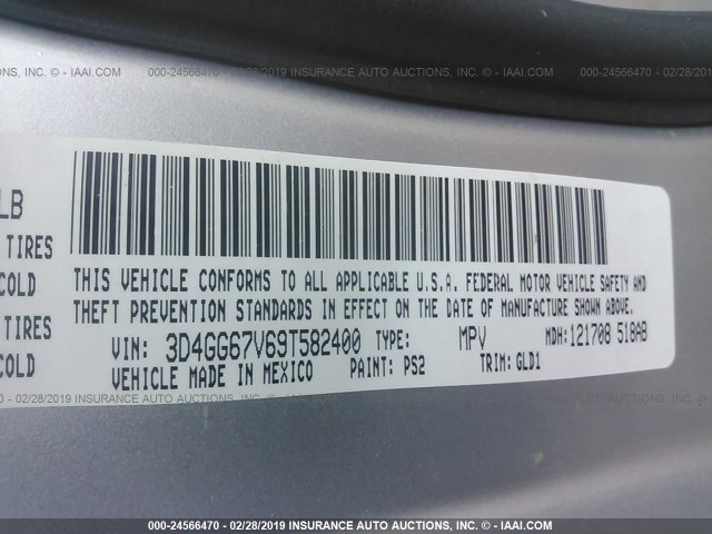 3D4GG67V69T582400 - 2009 DODGE JOURNEY R/T SILVER photo 9