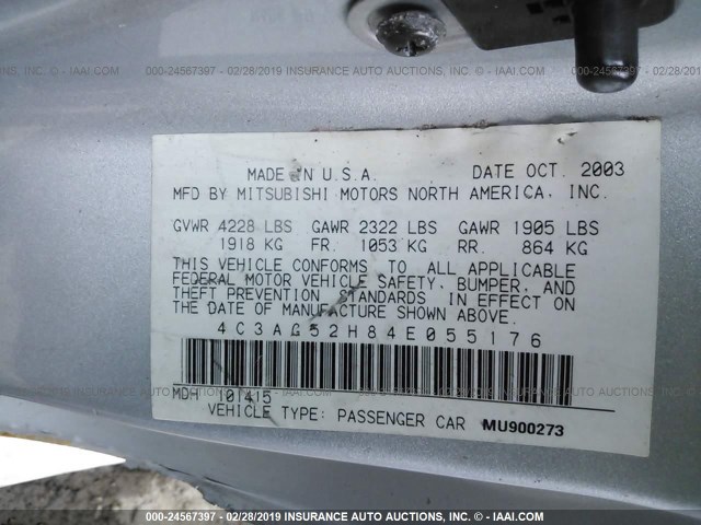 4C3AG52H84E055176 - 2004 CHRYSLER SEBRING LIMITED SILVER photo 9