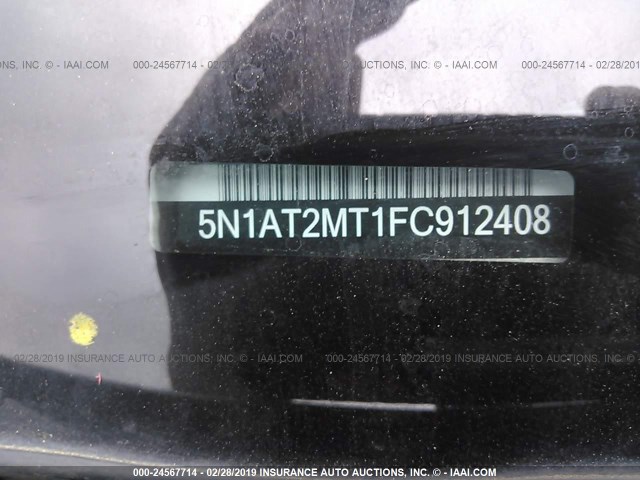 5N1AT2MT1FC912408 - 2015 NISSAN ROGUE S/SL/SV GRAY photo 9