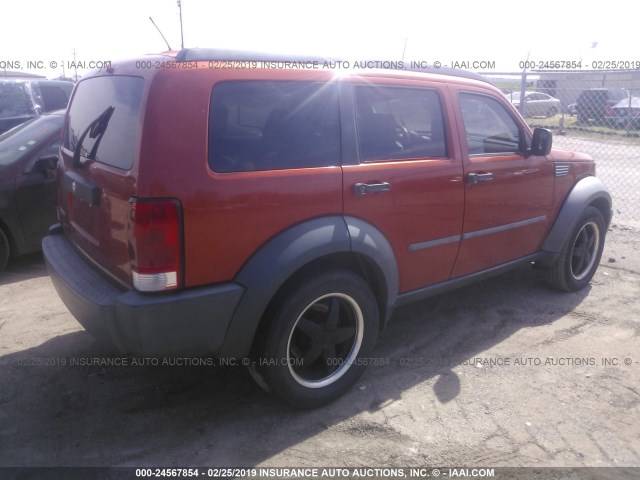 1D8GT28K17W673072 - 2007 DODGE NITRO SXT ORANGE photo 4