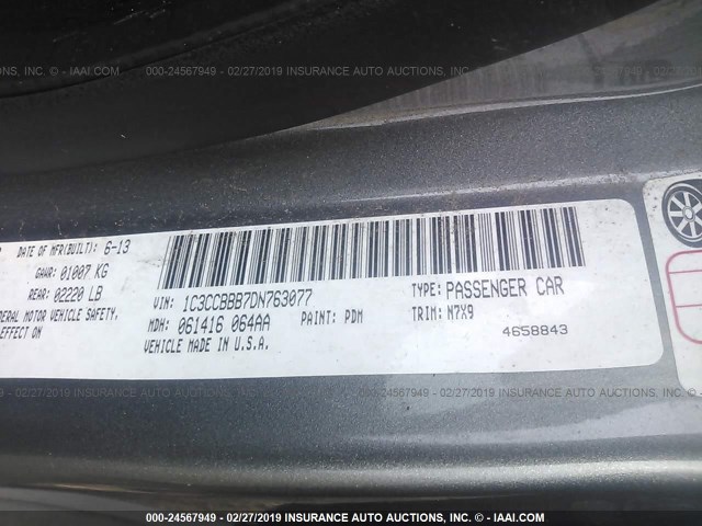 1C3CCBBB7DN763077 - 2013 CHRYSLER 200 TOURING GRAY photo 9