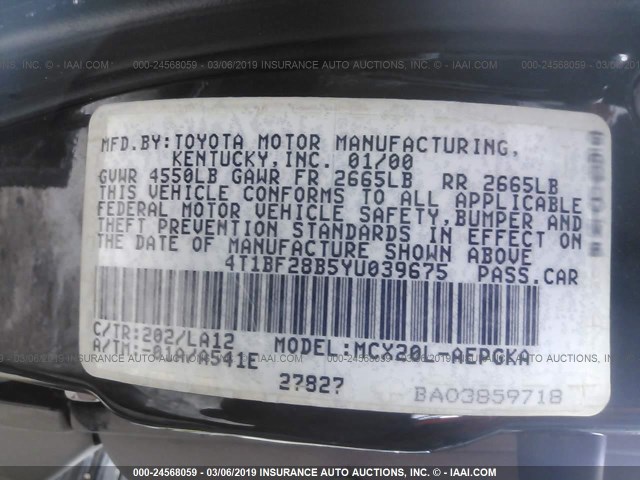 4T1BF28B5YU039675 - 2000 TOYOTA AVALON XL/XLS BLACK photo 9