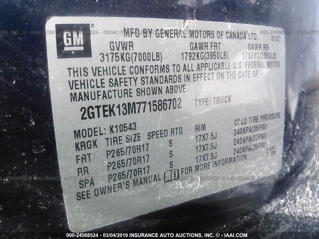 2GTEK13M771586702 - 2007 GMC NEW SIERRA K1500 BLUE photo 9