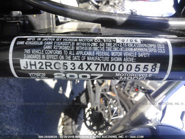 JH2RC534X7M000558 - 2007 HONDA VT750 C2F შავი ფოტო 10