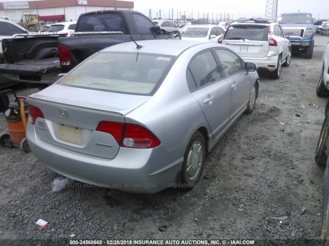 JHMFA36228S002154 - 2008 HONDA CIVIC HYBRID SILVER photo 4