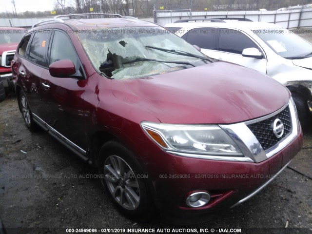 5N1AR2MM0EC631366 - 2014 NISSAN PATHFINDER S/SV/SL/PLATINUM MAROON photo 1