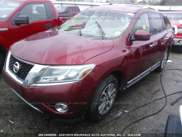 5N1AR2MM0EC631366 - 2014 NISSAN PATHFINDER S/SV/SL/PLATINUM MAROON photo 2