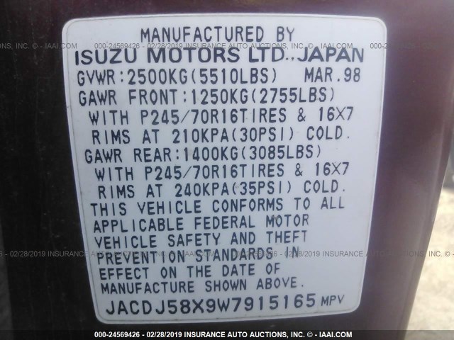 JACDJ58X9W7915165 - 1998 ISUZU TROOPER S/LS/LIMITED 红色 照片 9