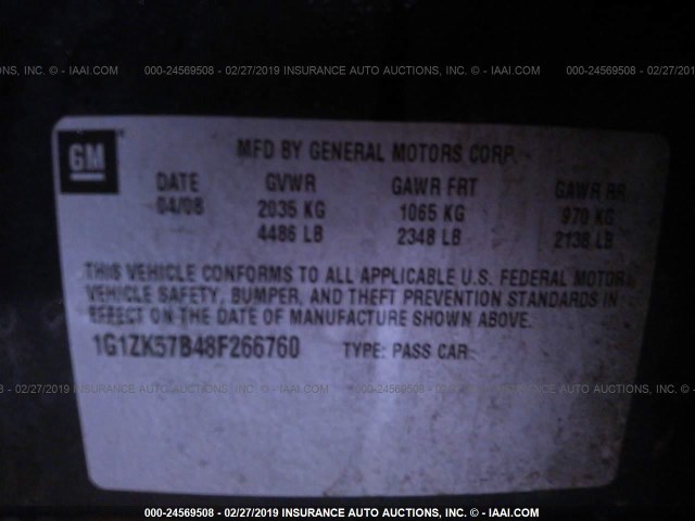 1G1ZK57B48F266760 - 2008 CHEVROLET MALIBU LTZ BLACK photo 9