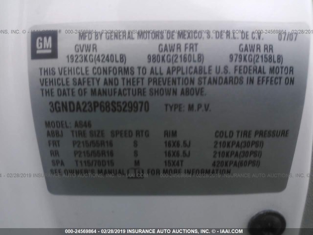 3GNDA23P68S529970 - 2008 CHEVROLET HHR LT WHITE photo 9