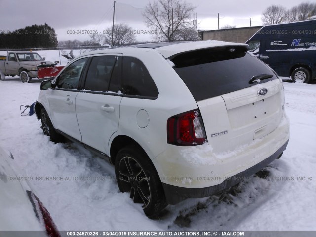 2FMDK4JCXDBC90291 - 2013 FORD EDGE SEL WHITE photo 3