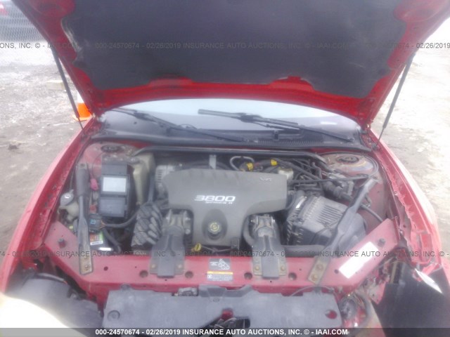 2G1WX15K829276725 - 2002 CHEVROLET MONTE CARLO SS RED photo 10