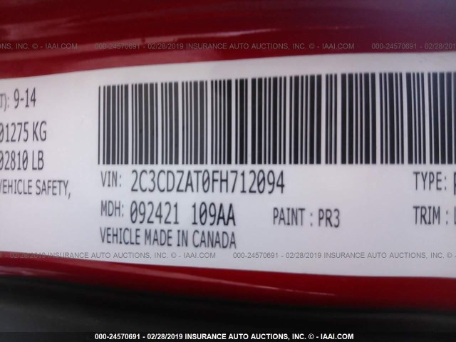 2C3CDZAT0FH712094 - 2015 DODGE CHALLENGER SXT RED photo 9