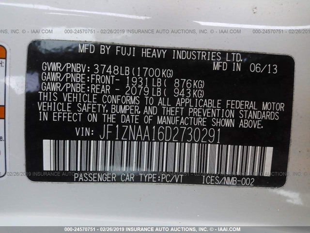 JF1ZNAA16D2730291 - 2013 TOYOTA SCION FR-S WHITE photo 9