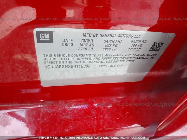 1G1JA5SHXE4110080 - 2014 CHEVROLET SONIC LS 红色 照片 9